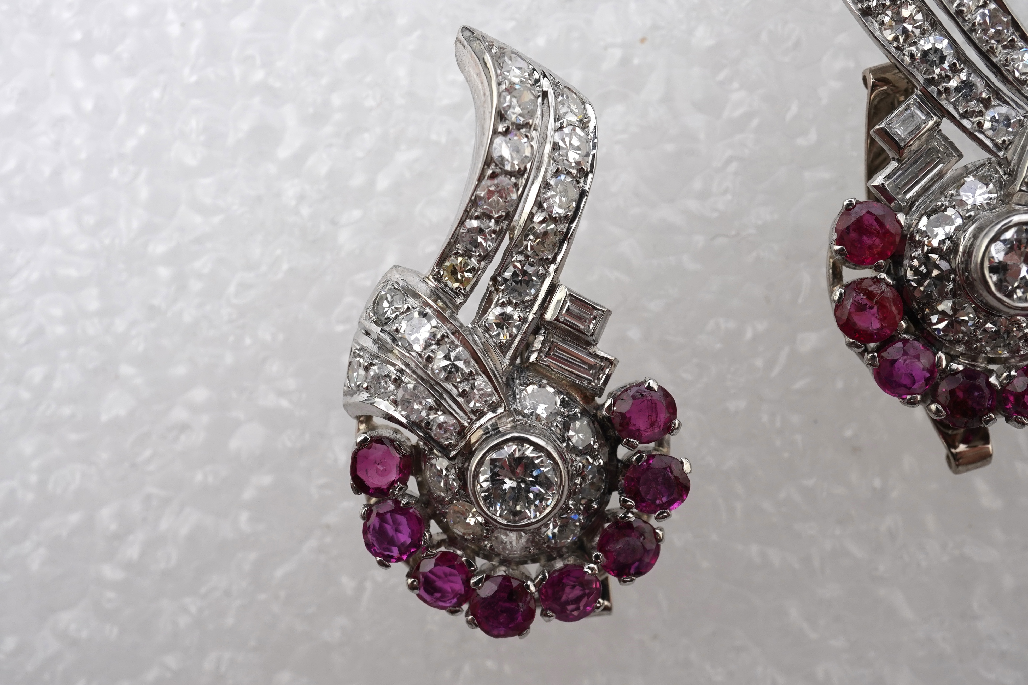 A pair of ruby and diamond earrings, mid 20th century